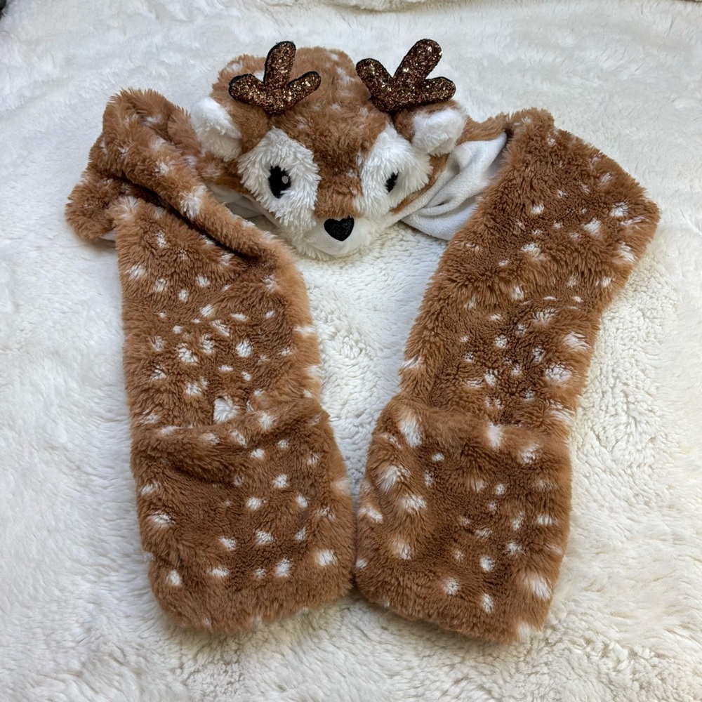 Children’s Place Adorable Brown Deer Headscarf with Sparkle Antlers Girl S/M 4-7